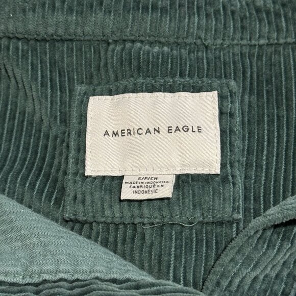 American Eagle Shirt Womens S Corduroy Pine Green Button Front Pockets Cotton - Picture 8 of 12